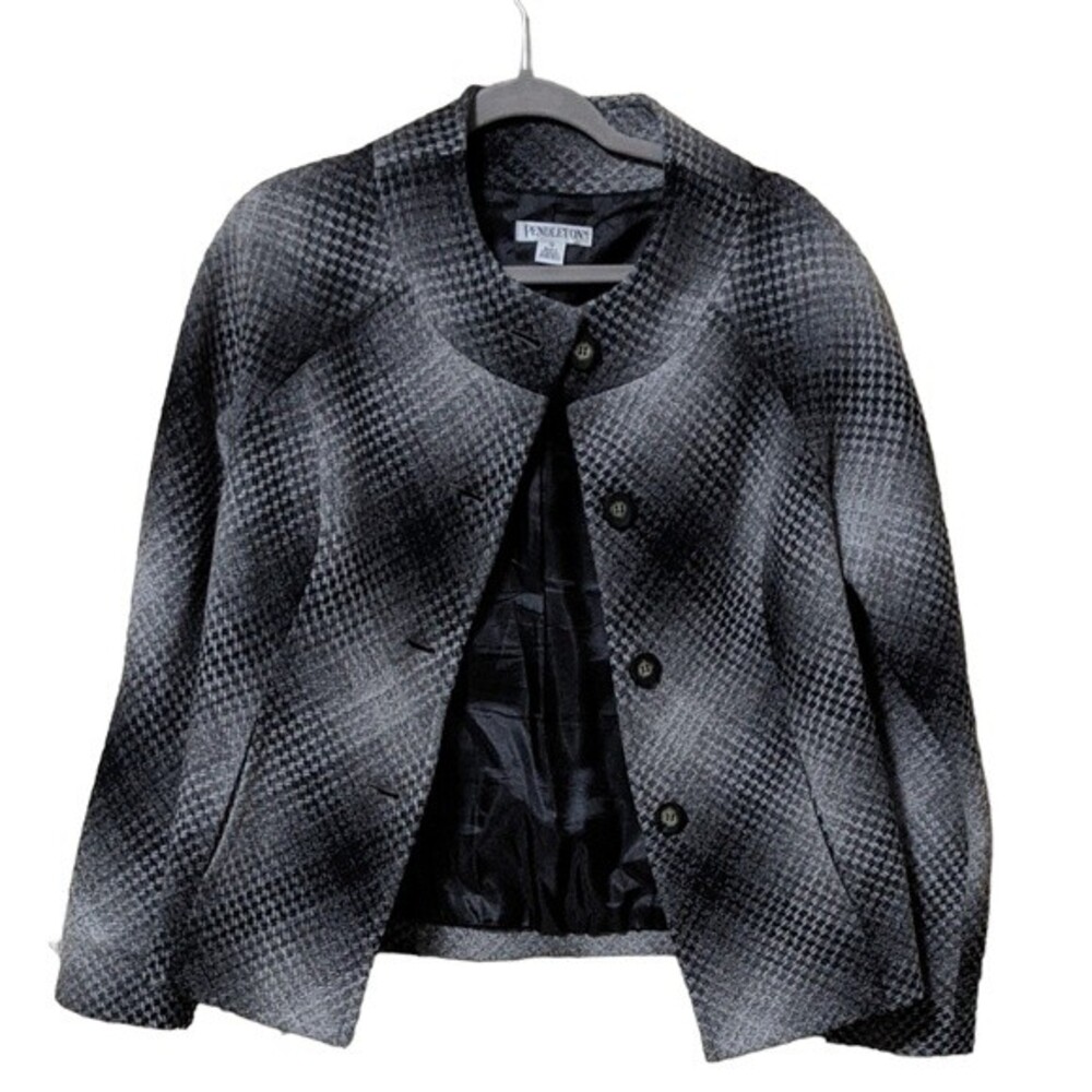 Pendleton lambs wool blend Blazer mandarin collar slit pockets size 12 - Picture 9 of 9